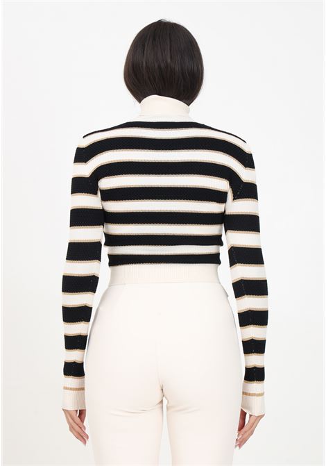 Cream and black turtleneck sweater for women in striped lurex viscose ELISABETTA FRANCHI | MK78Q46E2E84